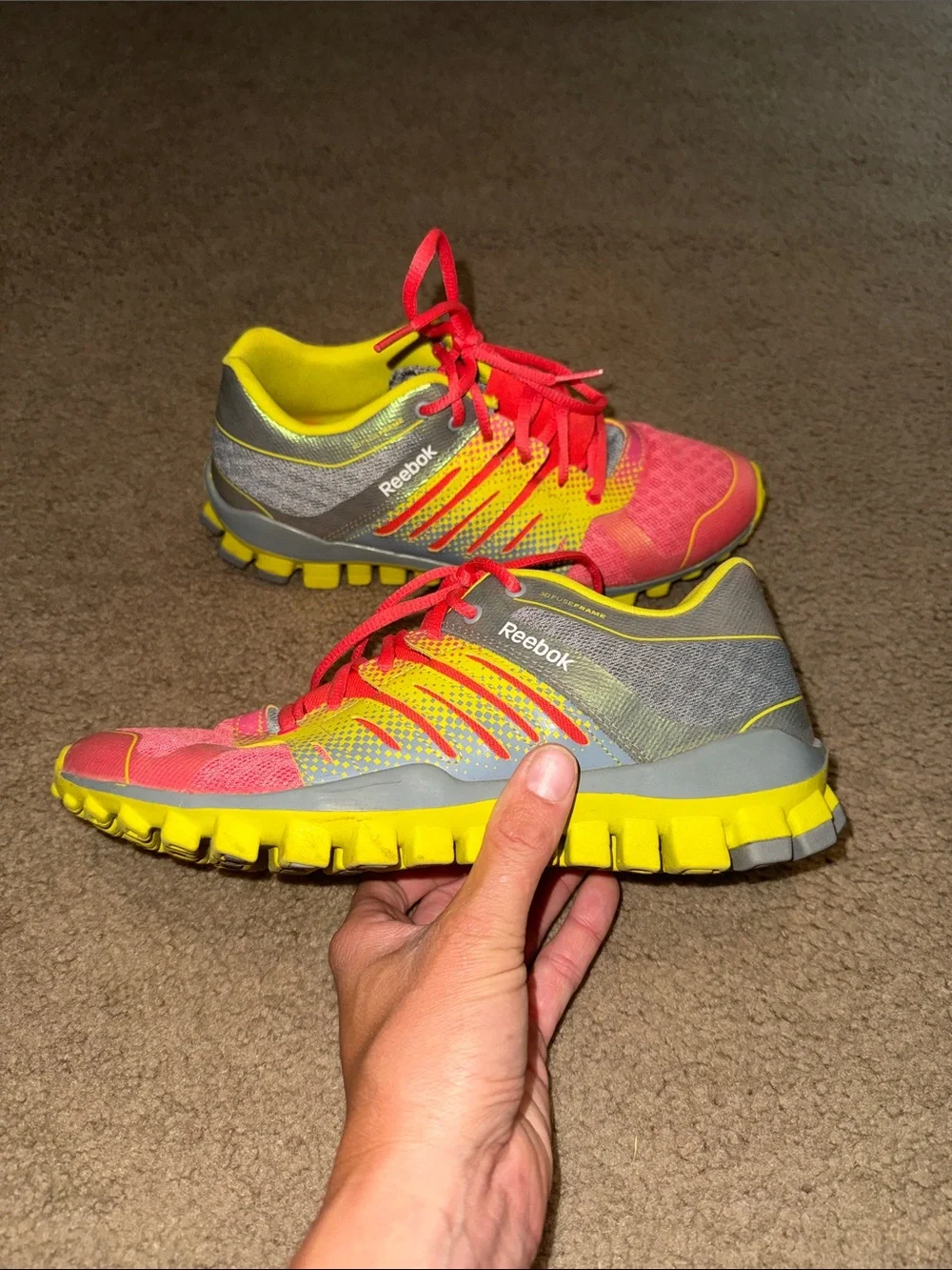 Reebok Women Coral Pink and Bright Yellow Athletic Trainers